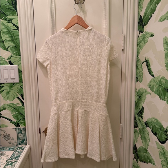 Maje Drop Waist Cotton Pleated Mini Dress Embellished Neck Cream Size 2 US M - Picture 4 of 5